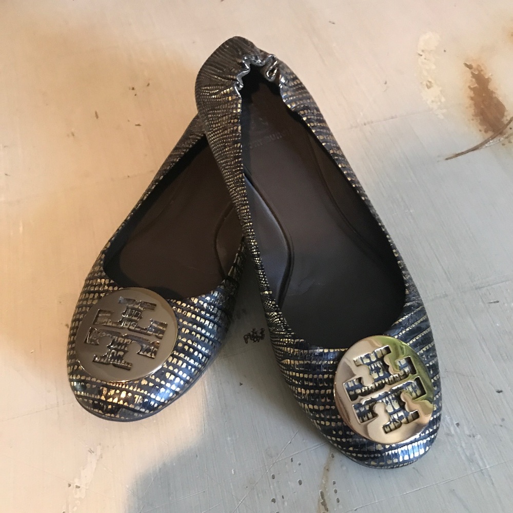 Tory Burch BALLET FLAT, EMBOSSED LEATHER Size 9